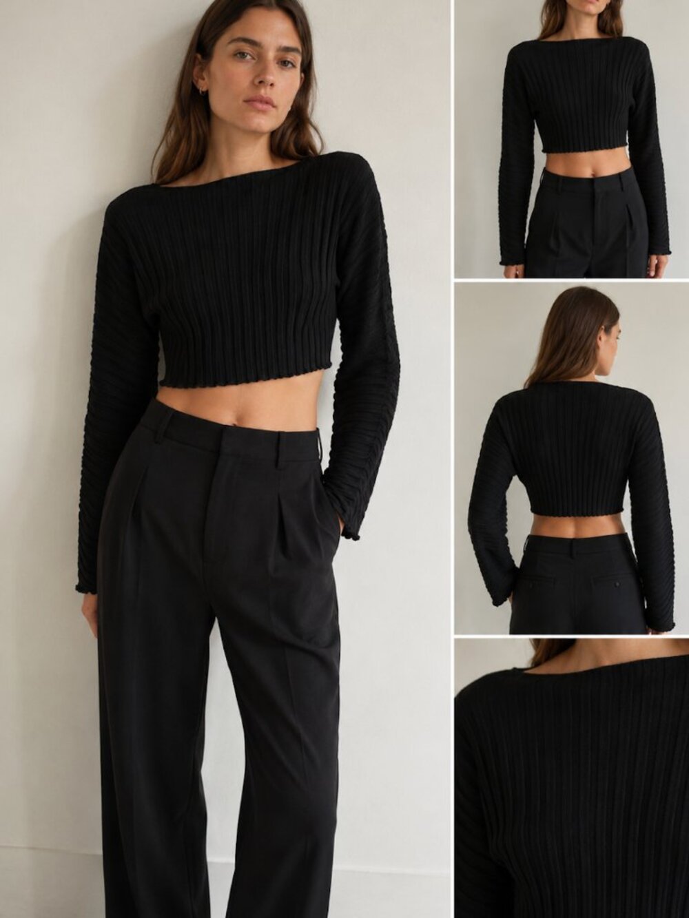 Simon Miller RIB Black Ribbed Cropped Long Sleeve Top – Size Small